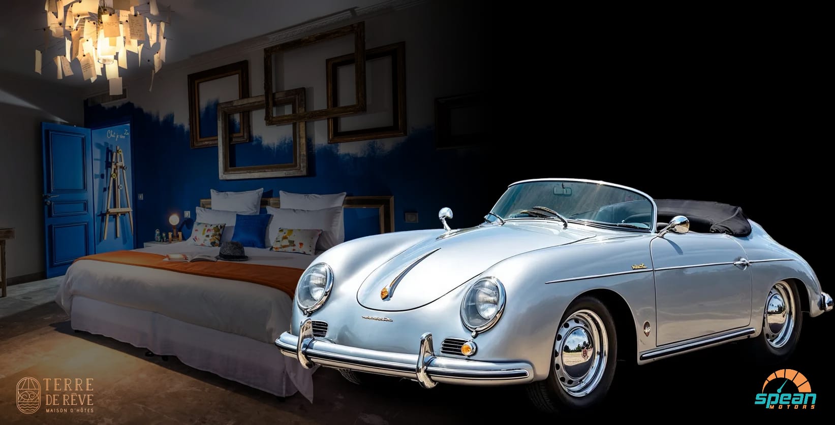 Voiture de collection devant la maison Terre de Rêve